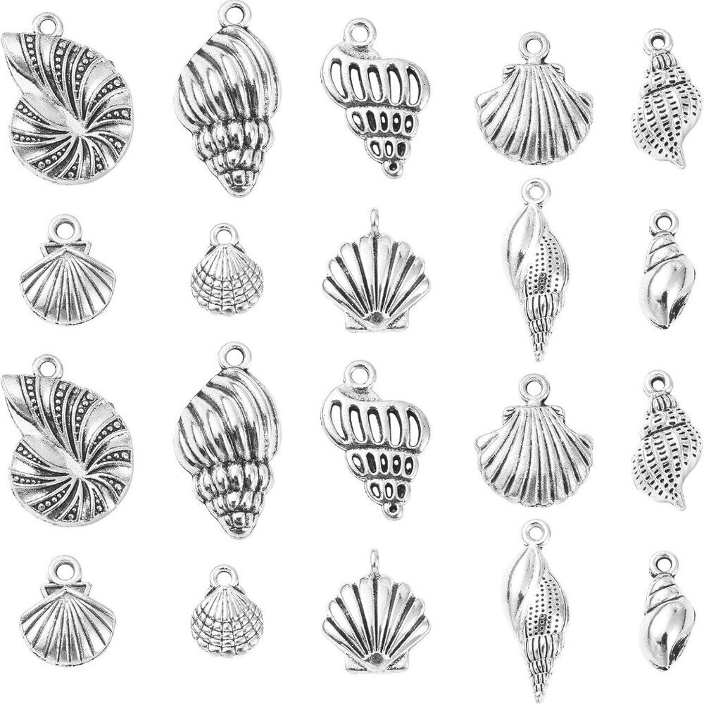 100pcs Assorted Seashells Charms Alloy Ocean Life Seafish Charms Tibetan Conch S